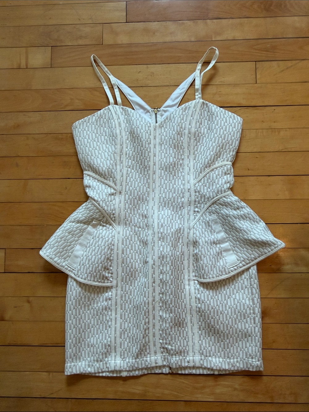 Blessed Are the Meek sz 2 White Quilted Peplum Bodycon Dress